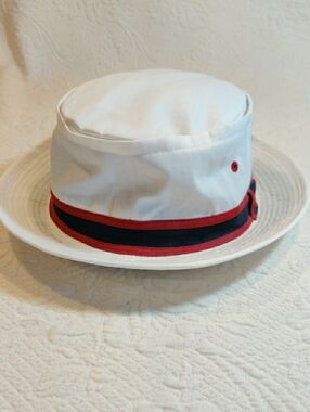 Panama Style Men's Breathable Bucket Hat White W/ Black & Red Band Size XL